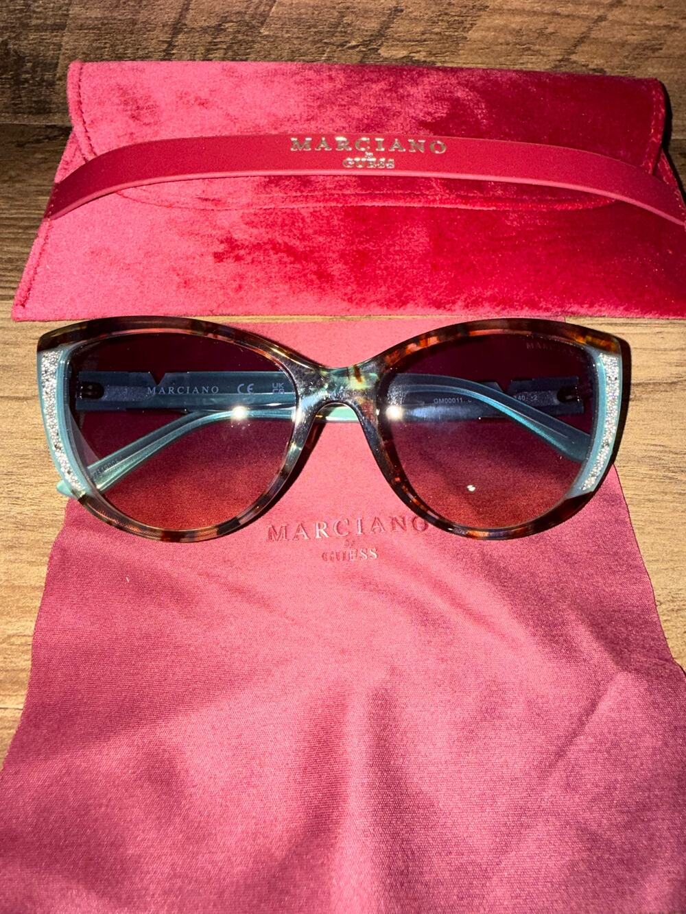 Marciano by Guess Cat Eye Sunglasses Turquoise Havana / Brown Gradient 58mm